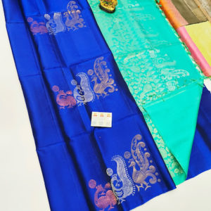 Different Peacock Design Pure Soft Silks Saree Ink Blue Color w/ Blouse
