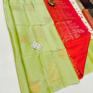 Unique Design Pure Soft Silks Saree Pista Green Color w/ Blouse