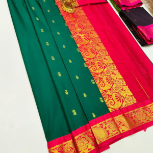 High Fancy Kanjivaram Silk Saree Mix Bottle Green Color w/ Blouse