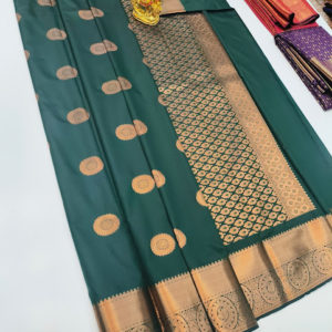 High Fancy Kanjivaram Silk Saree Mix Bottle Green Color w/ Blouse
