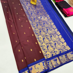 High Fancy Kanjivaram Silk Saree Mix Brown Color w/ Blouse