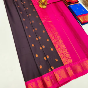 High Fancy Kanjivaram Silk Saree Mix Dark Chocolate Color w/ Blouse