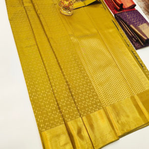 High Fancy Kanjivaram Silk Saree Mix Olive Green Color w/ Blouse