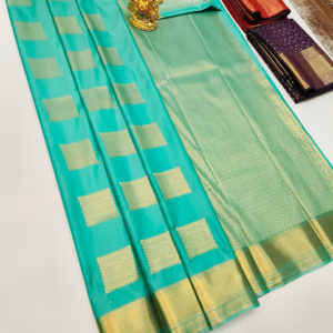 High Fancy Kanjivaram Silk Saree Mix Teal Blue Color w/ Blouse