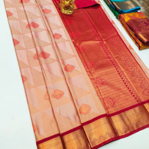 New Design Kanchi Semi Silk Saree Peach Color w/ Blouse