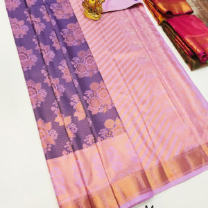 Latest Design Kanchi Semi Silk Saree Purple Color w/ Blouse