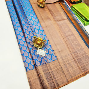 Kanjivaram Pure Wedding Silk Saree Blue Color w/ Blouse