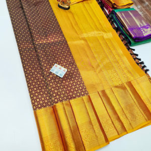 Unique Design Kanjivaram Pure Wedding Silk Saree Brown Color w/ Blouse