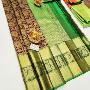 Kanjivaram Pure Wedding Silk Saree Brown Color w/ Blouse