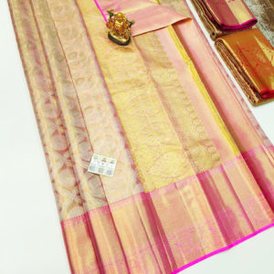 Kanjivaram Pure Wedding Silk Saree Cream and Rose Color w/ Blouse