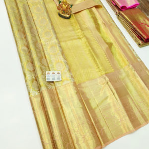 Kanjivaram Pure Wedding Silk Saree Golden Yellow Color w/ Blouse