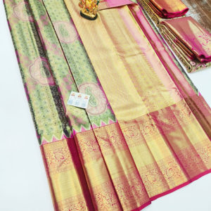 Unique Design Kanjivaram Pure Wedding Silk Saree Green Color w/ Blouse