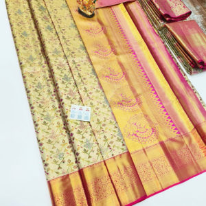 Different Design Kanjivaram Pure Wedding Silk Saree Ivory Color w/ Blouse