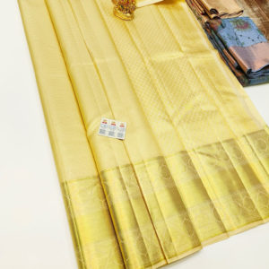 New Design Kanjivaram Pure Wedding Silk Saree Lemon Yellow Color w/ Blouse