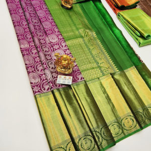 New Kanjivaram Pure Wedding Silk Saree Magenta Color w/ Blouse