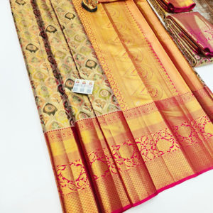 Unique Design Kanjivaram Pure Wedding Silk Saree Multi Color w/ Blouse