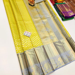 Beautiful Design Kanjivaram Pure Wedding Silk Saree Pineapple Yellow Color w/ Blouse