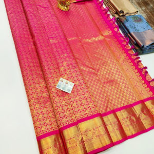 Beautiful Design Kanjivaram Pure Wedding Silk Saree Pink Color w/ Blouse