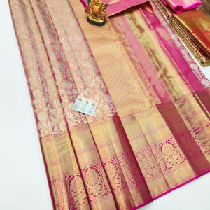 Beautiful Design Kanjivaram Pure Wedding Silk Saree Pink Color w/ Blouse