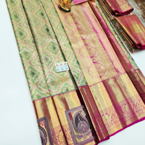 Latest Design Kanjivaram Pure Wedding Silk Saree Pista Green Color w/ Blouse