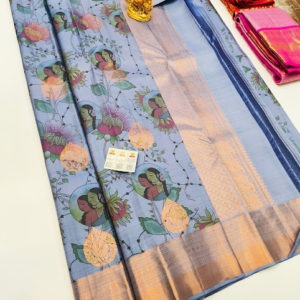 Girls Design Kanjivaram Pure Wedding Silk Saree Rama Blue Color w/ Blouse