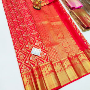 New Design Kanjivaram Pure Wedding Silk Saree Red Color w/ Blouse