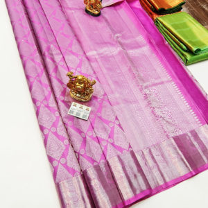 New Silver Zari Design Kanjivaram Pure Wedding Silk Saree Rose Color w/ Blouse