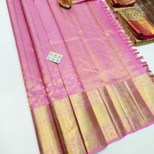 Kanjivaram Pure Wedding Silk Saree Rose Color w/ Blouse