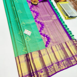 Latest Design Kanjivaram Pure Wedding Silk Saree Teal Green Color w/ Blouse