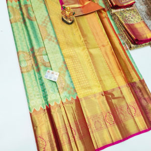 Kanjivaram Pure Wedding Silk Saree Teal Green Color w/ Blouse