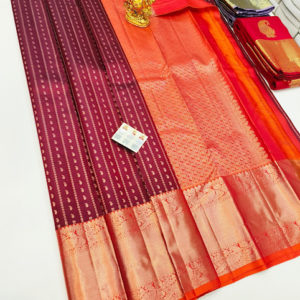 New Design Pure Kanjivaram Fancy Silk Saree Apple Red Color w/ Blouse
