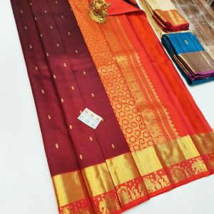 Trendy Design Pure Kanjivaram Fancy Silk Saree Apple Red Color w/ Blouse