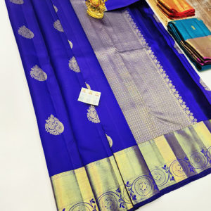 Pure Kanjivaram Fancy Silk Saree Indigo Blue Color w/ Blouse