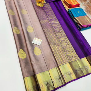 Pure Kanjivaram Fancy Silk Saree Cement Color w/ Blouse