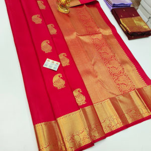 Mango Design Pure Kanjivaram Fancy Silk Saree Chilli Red Color w/ Blouse