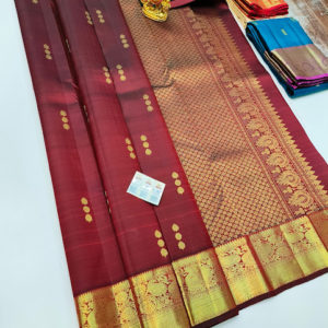 New Design Pure Kanjivaram Fancy Silk Saree Dark Red Color w/ Blouse