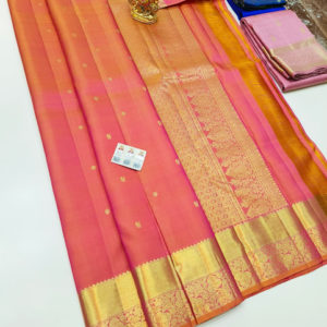 Beautiful Design Pure Kanjivaram Fancy Silk Saree Double Shade Color w/ Blouse