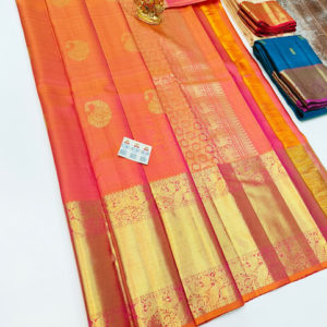Pure Kanjivaram Fancy Silk Saree Double Shade Color w/ Blouse