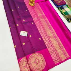 New Design Pure Kanjivaram Fancy Silk Saree Double Shade (Purple, Pink) Color w/ Blouse