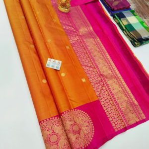Latest Design Pure Kanjivaram Fancy Silk Saree Fanta Orange Color w/ Blouse