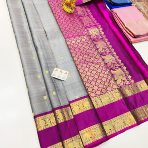New Design Pure Kanjivaram Fancy Silk Saree Gray Color w/ Blouse