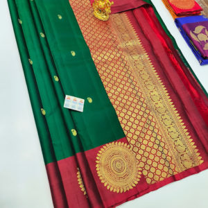 Trendy Design Pure Kanjivaram Fancy Silk Saree Green Color w/ Blouse