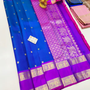 Trendy Design Pure Kanjivaram Fancy Silk Saree Ink Blue Color w/ Blouse