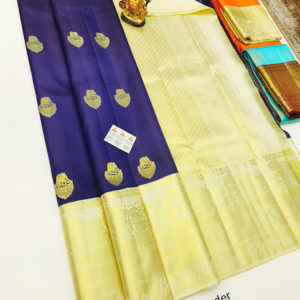 Pure Kanjivaram Fancy Silk Saree Ink Blue Color w/ Blouse