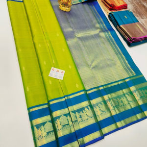 Latest Design Pure Kanjivaram Fancy Silk Saree Lemon Green Color w/ Blouse