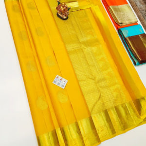 Latest Design Pure Kanjivaram Fancy Silk Saree Lemon Yellow Color w/ Blouse