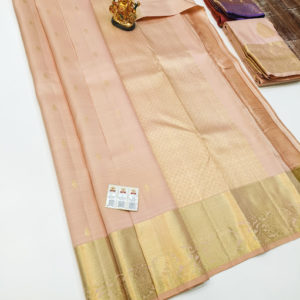 Trendy Design Pure Kanjivaram Fancy Silk Saree Light Peach Color w/ Blouse