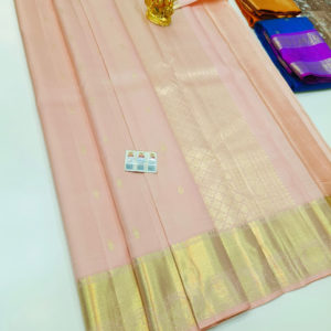 Pure Kanjivaram Fancy Silk Saree Light Peach Color w/ Blouse