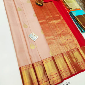 Pure Kanjivaram Fancy Silk Saree Light Peach Color w/ Blouse
