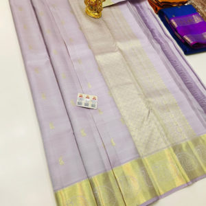 Pure Kanjivaram Fancy Silk Saree Light Violet Color w/ Blouse
